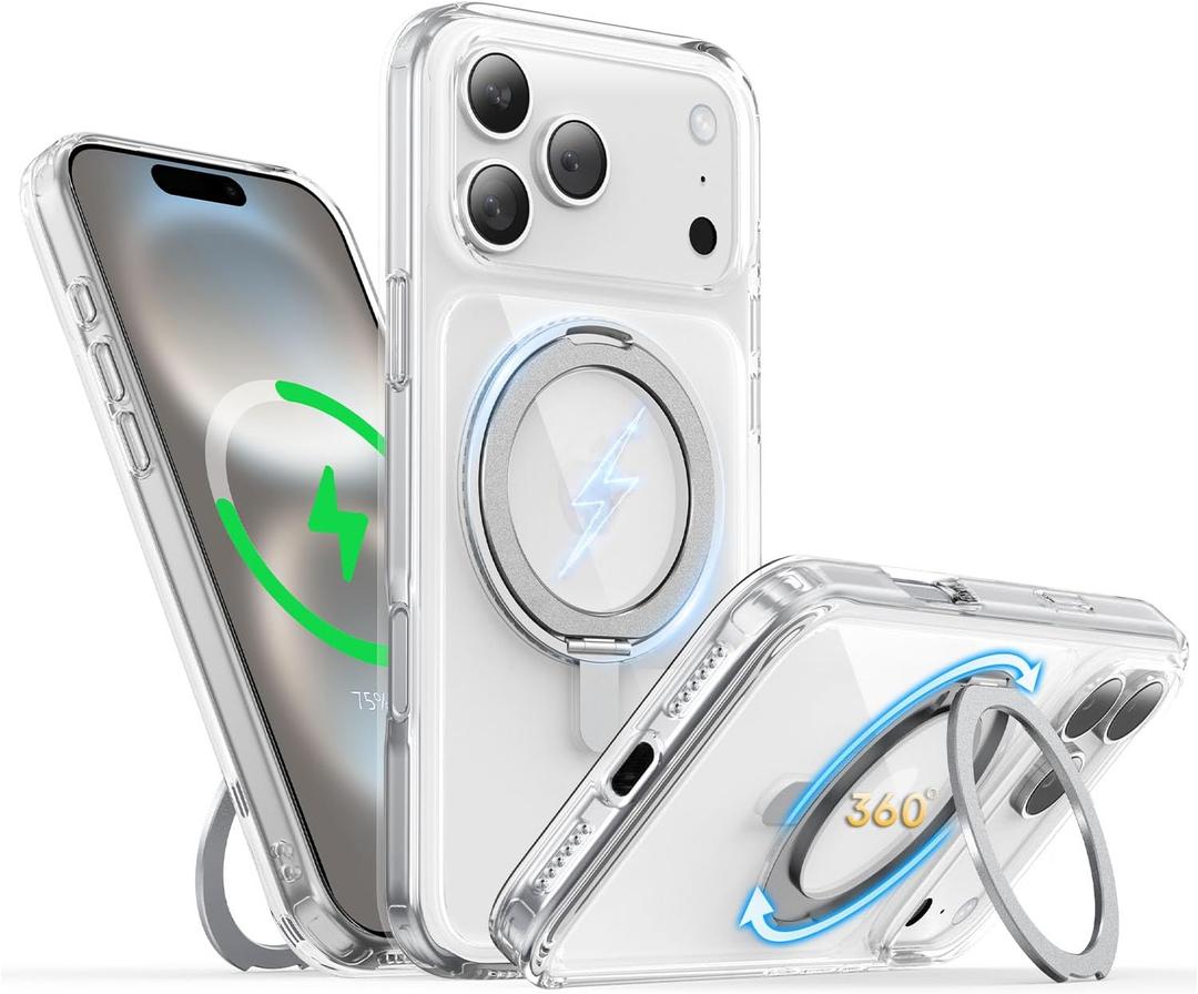 for iPhone 17 Pro Max Case 6.9-Inch with Magnetic 360 Ring Stand Compatible with MagSafe Crystal Clear Shockproof Protective Phone Cover 6.9" 2025, Clear