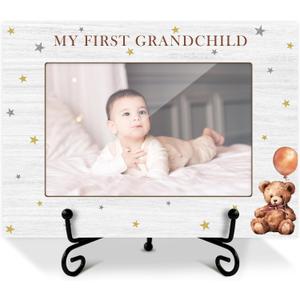 My First Grandchild Picture Frame, Grandkids Grandma Grandpa Gifts Grandparents Gifts, Wooden Photo Frame With Iron Stand, Tabletop Decor -13, 8 inches x 5.7 inches