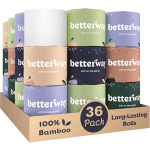 Betterway Bamboo Toilet Paper 3 Ply - Sustainable Toilet Tissue - 36 Long-Lasting Organic Rolls & 360 Sheets Per Roll - Septic Safe - Plastic & PFAS Free - FSC Certified (White)
