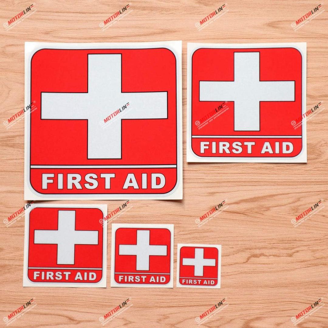 First Aid Symbol Cross Universal Red Decal Vinyl Sticker - 5 Pack Reflective, 2 Inches, 3 Inches, 4 Inches, 6 Inches, 8 Inches - for Car Boat Laptop Cup Phone