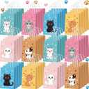 Zhanmai 48 Pcs Cat Birthday Party Favors Bags Bulk for Goodie Gifts Cute Kitty Candy Treat Paper Bags with Handles for Kitten Birthday Party Decoration Supplies Pet Adoption