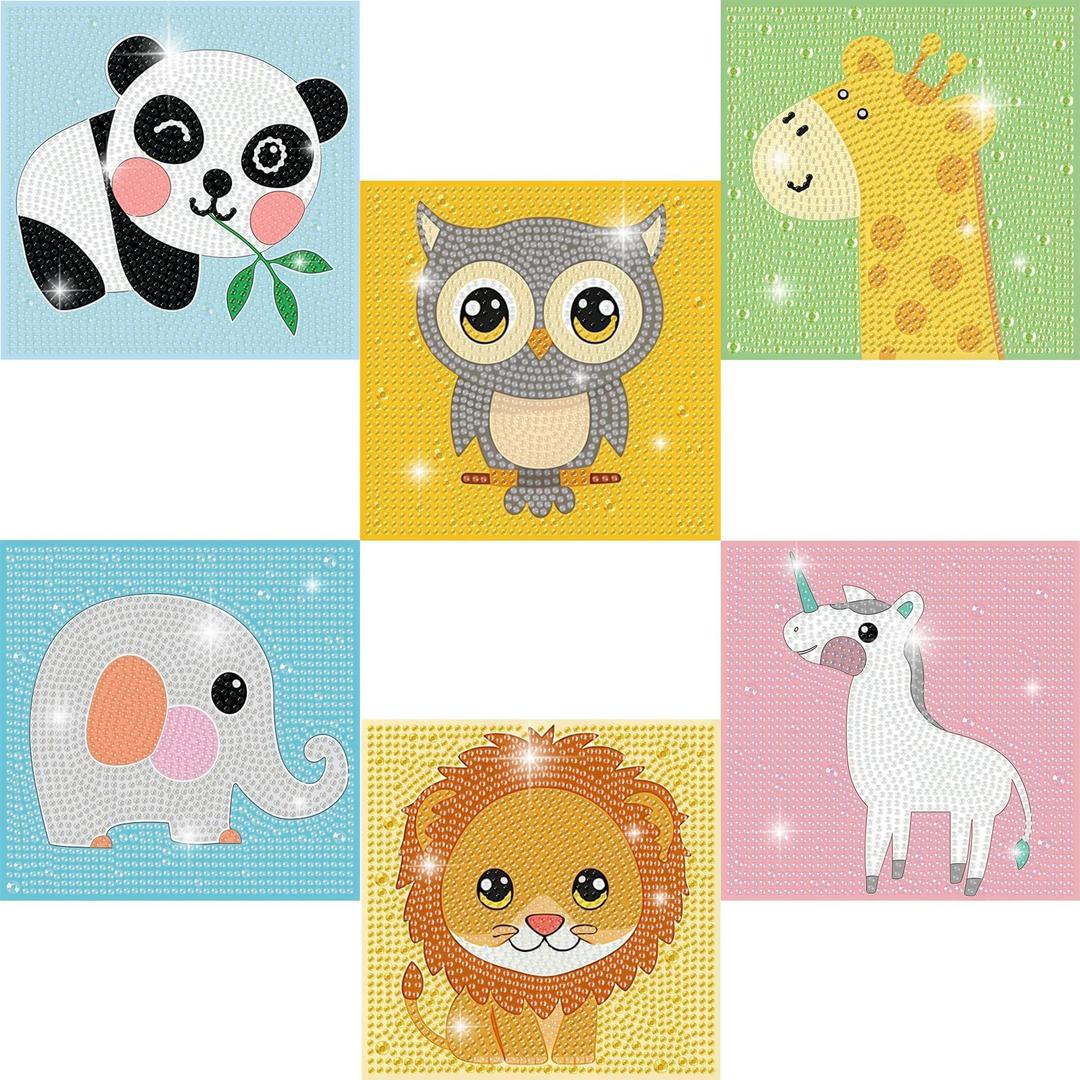DIYGEMDOT 6 Pack Diamond Art Kits for Kids, Cute Animals Diamond Painting for Beginners, DIY 5D Gem Art for Girls & Boys Ages 6-8-10-12, Children's Christmas Gifts (6x6 inches) (Y001)