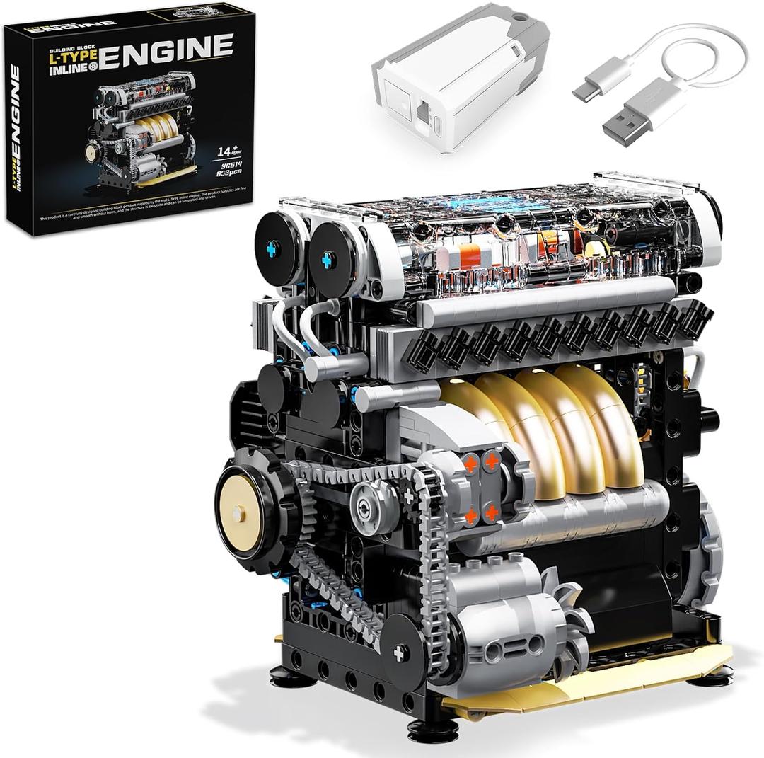 L4 Engine Building Kit for Adults, MOC Inline 4-Cylinder Mini Engine Scale Model That Runs, Compatible with Lego Sets for Boys 8-14, DIY STEM Toy for Kids & Teens (853 PCS)
