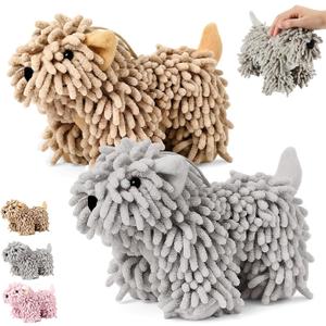 Tegeme 2 Pcs Chenille Dog Hand Towel Fuzzy Dog Towel Absorbent Microfiber Soft for Bathroom Kitchen Washstand (Grey Brown)