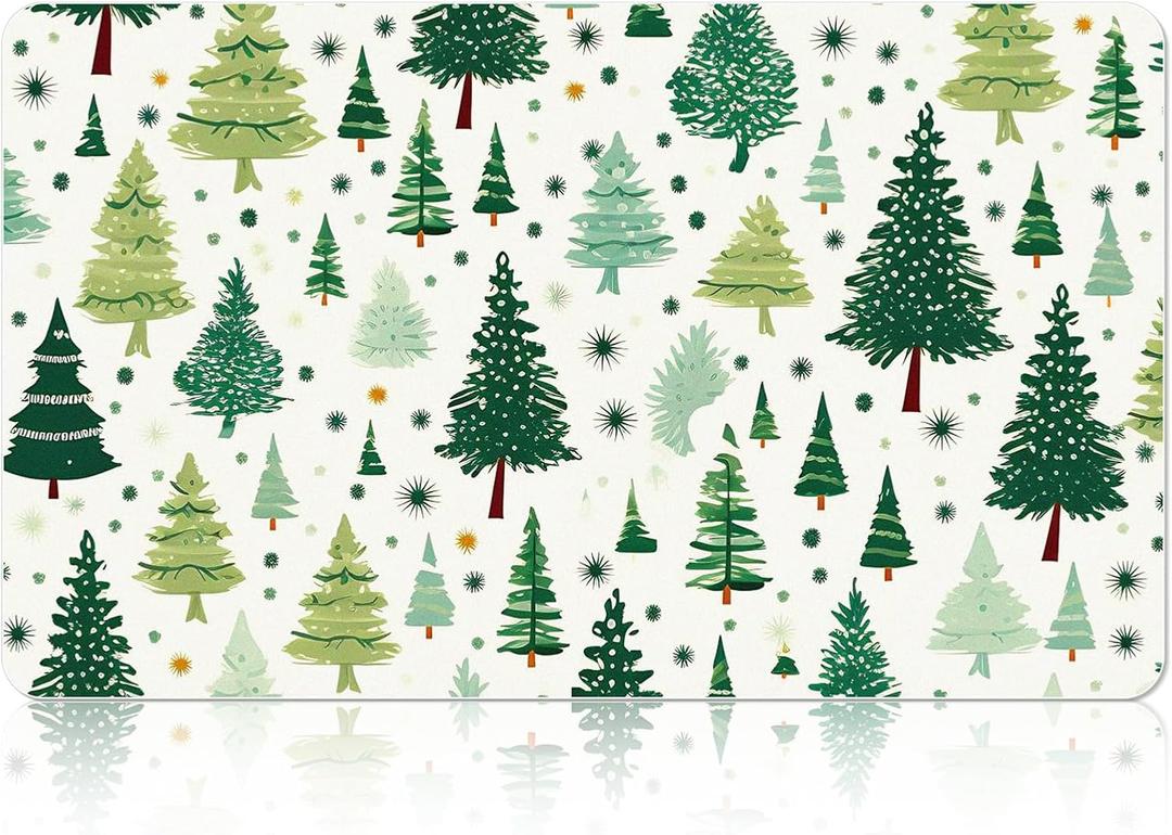 Tinideya Winter Dish Drying Mat for Kitchen Counter 12 x 20 Inch Coffee Bar Winter Mat Small Absorbent Holiday Dish Drainer Pad for Holiday Kitchen Accessories Decor(Christmas Tree)