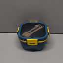 Restaurantware-Bento Tek 57.5 Ounce Bento Box, 1 Reusable Lunch Container - With Fork And Knife, Does Not Contain BPA, Blue And Yellow Plastic Reusable Lunch Box, Microwavable, Dishwashable