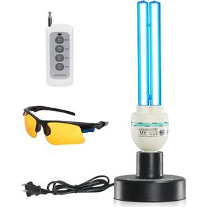 36Watts UV Sanitizer Lamp with Remote Control Powerful Ozone UVC Light with E26 Base for Basement/Bedroom/Kitchen/Office/Storehouse/Car, 3-Gear Timer 110V with Ozone- Perfect Father's Day Gifts