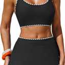 ZAFUL Women Color Block Bikini Set with Wrap Skort Cute Two Piece Swimsuit Bath Suit Summer Beach Swimwear Trendy Outfit (Black, M)