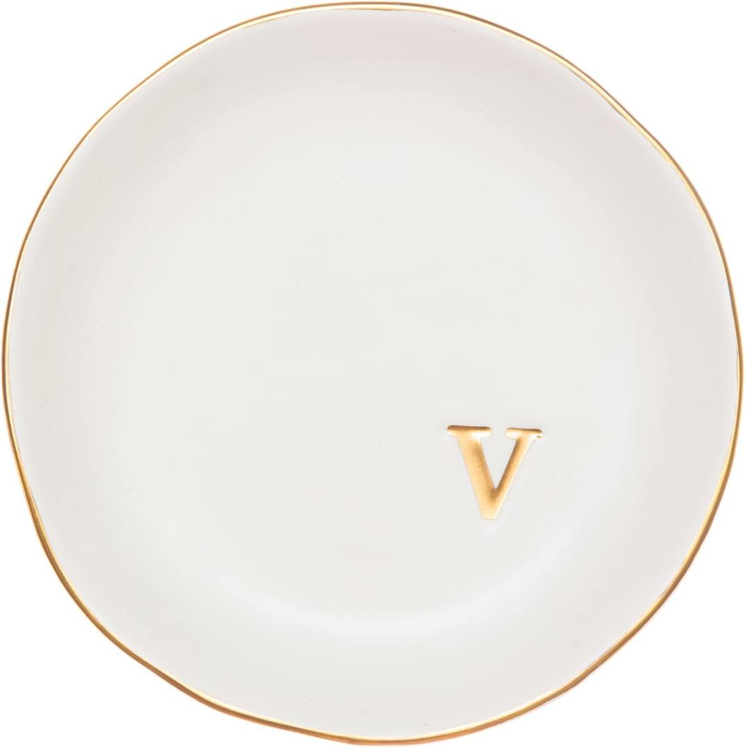 COLLECTIVE HOME - Ceramic Jewelry Tray, Decorative Trinket Dish for Rings Earrings Necklaces Bracelet Watch Keys, Birthday Mother's Day for Women, 4.75", White Surface (V)