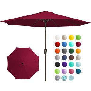JEAREY 9FT Outdoor Patio Umbrella Outdoor Table Umbrella with Push Button Tilt and Crank, Market Umbrella 8 Sturdy Ribs UV Protection Waterproof for Garden, Deck, Backyard, Pool (Brick Red)