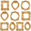 Vicenpal 10 Pcs Vintage Mini Picture Frames Baroque Antique Small Resin Jewelry Display Table Frame for Christmas DIY Photo Holiday Party Decoration (Gold)