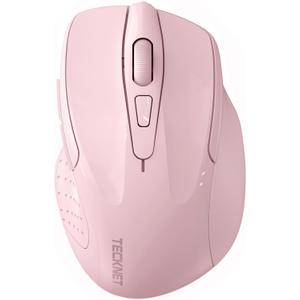 TECKNET Wireless Mouse (2.4G & BT5.0/3.0) Silent 4800 DPI Computer USB A & Bluetooth Mouse 6 Buttons, Wide Compatibility - Pink