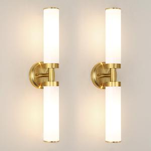 Antique Gold Wall Sconces Set of 2, Modern Bathroom Vanity Lights for Mirror, Wall Light Fixtures with Milk Glass for Bathroom, Bedroom, Hallway, E26 Base, Bulbs Required, 22.05 Inch