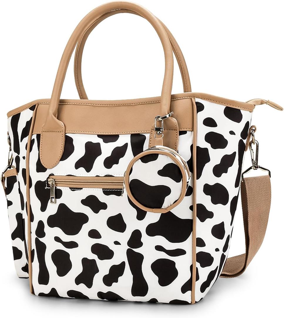 Diaper Bag Tote Baby Changing Bag Portable Waterproof Splashproof and Large Capacity with Shoulder Strap Cow White