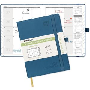 POPRUN Monthly Planner 2026-2027 (Medium- 6.5'' x 8.5'' Soft Cover), 18-Month Calendar Book (Jul.2026-Dec.2027), Calendar Planner with Monthly Tabs & Pocket, 100 GSM Paper - Night Sky Blue