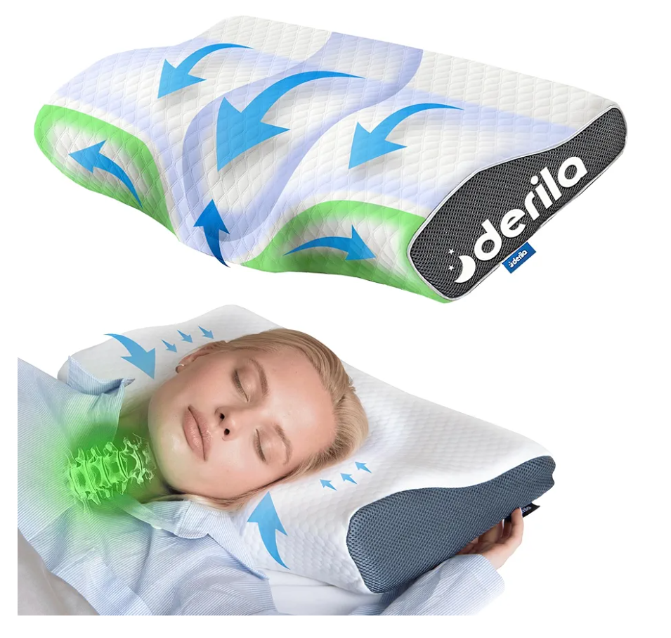 Derila Cervical Queen Size Pillow for Sleeping - Support Pillow for Side, Back, Stomach Sleepers - Contour Best Bed Pillows for Sleeping