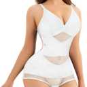 REYEOGO V Neck Bra Bodysuit Shapewear for Women Tummy Control Waist Trainer Full Body Shaper Butt Lifter Briefs Jumpsuit Tops (X-Large, White)