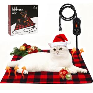 Pet Heating Pad, Adjustable Temperature Heated Cat Bed with Timer, Outdoor Waterproof Heated Dog Bed with Anti-Chew Cord, Overheat Protection Warming Mat for Cats and Puppies (S:17.7"x17.7")