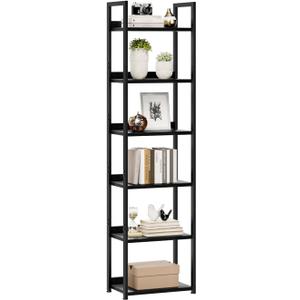 NUMENN Narrow Bookshelf, 6 Tier Bookshelves, Home Office Bookcase Shelf Storage Organizer, Free Standing Storage Shelving Unit for Bedroom, Living Room and Home Office, Black