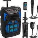 Pyle Portable Bluetooth PA Speaker System - 400W Outdoor Bluetooth Speaker Portable PA System w/Microphone in, Party Lights, MP3/USB SD Card Reader, FM Radio, Rolling Wheels - Mic, Remote - PPHP82SM