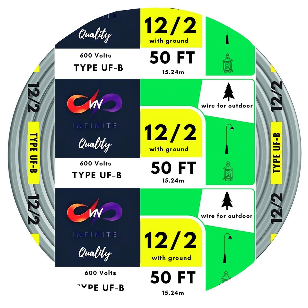 12/2 UF-B Wire Gray Solid Underground Feeder Cable (50 Ft)