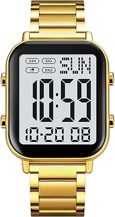 FANMIS Classic Unisex Digital Sports Watches Women's Men's Multifunctional Watch Stainless Steel Band Square Big Numbers Dial Waterproof Electronic Led Watch