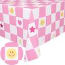 xo, Fetti Preppy Checker Washable Tablecloth - 9ft. | Birthday Party Decorations, Smiley Bachelorette Party Supplies, Rainbow Baby Shower, Pastel Preppy, Tableware
