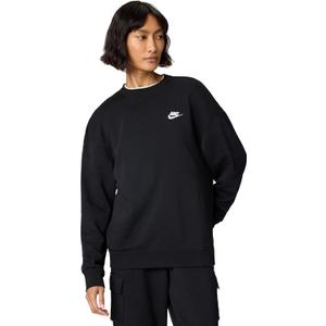 Nike Women's Sportswear Club Fleece Loose Crew-Neck Sweatshirt (Medium, Black/White)