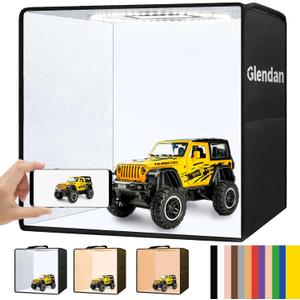Glendan Light Box Photography, 16"x16" Portable Photo Light Box with 112 LED Lights & 6 Kinds of Double-Sided Color Backdrops and Adjustable White Light, Soft Light, Warm Light for Product Photography (16*16Inch-Upgraded)