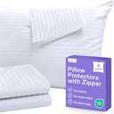 Set of 4 Pillow Protectors with Zipper Queen Size - 100% Resistant to Stains, Dust & Dirt - Washable Covers for Increased Pillow Lifespan