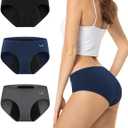 TANSTC Period Underwear for Women Heavy Flow Leakproof Menstrual Panties Postpartum Hipster Briefs 3 Pack (X-Large, Black Blue Grey)