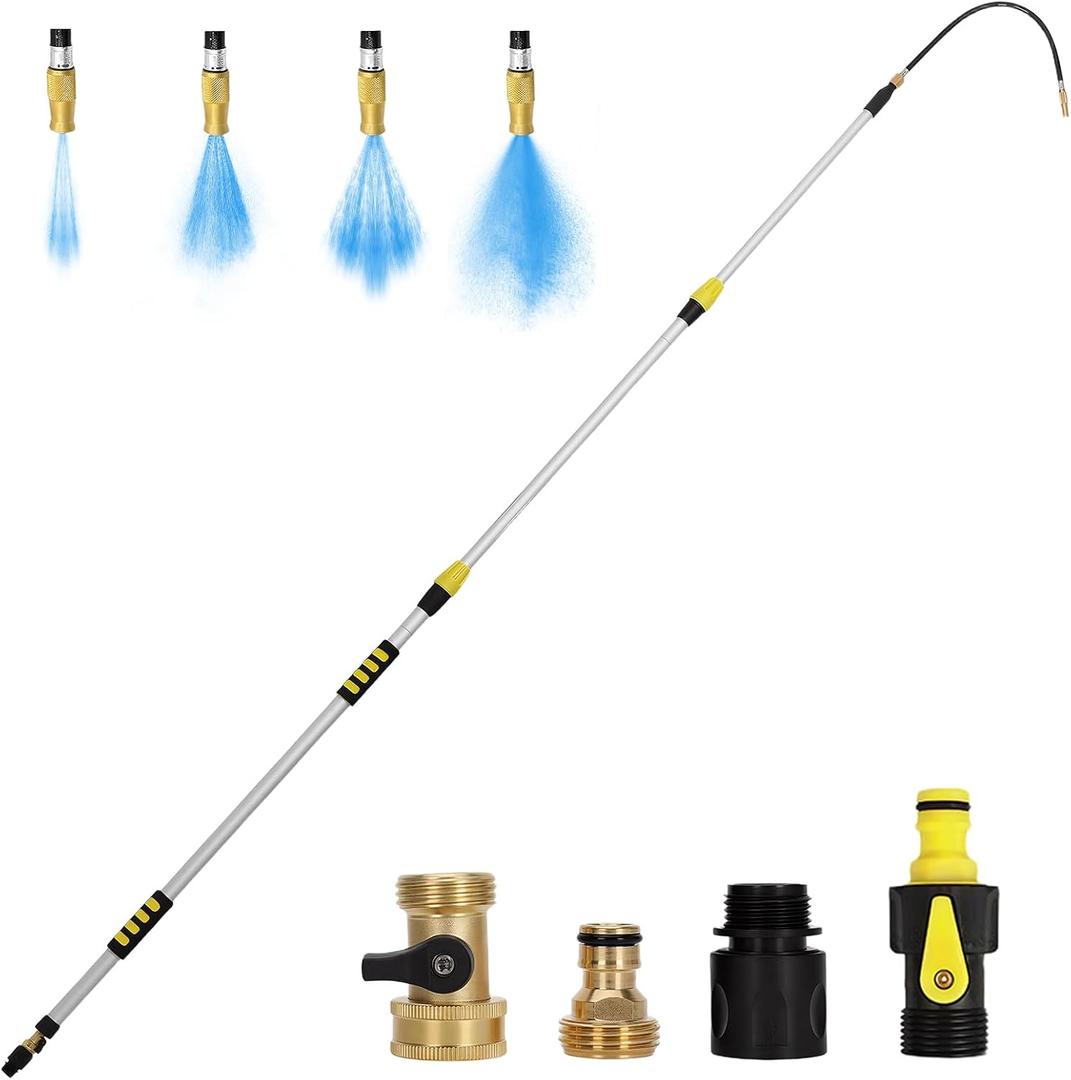 20FT Reach Gutter Cleaner, Gutter Cleaning Tools from the Ground with 3/4" Brass Shut-Off Valve & Bendable 360 Rotating Water Wand for Garden Hose, Safe Cleaning for 2nd Story Homes