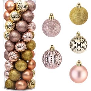 Amooca 45pc 2.36'' Christmas Ball Ornaments Xmas Tree Hanging Decoration for Festival Party Home Holiday Wedding Decors Shatterproof Plastic Balls Rose Gold & Gold