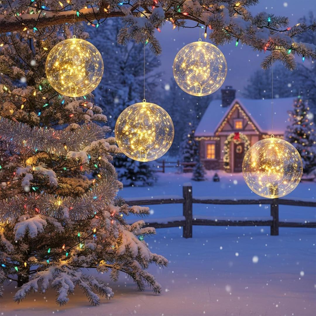 6 Pcs 15.7 Inch Lighted Christmas Inflatable Ball Outdoor Decoration LED Light Battery Operated Xmas Blow up Inflatable Glow Balls Decoration for Christmas Garden Yard Lawn Outdoor Home