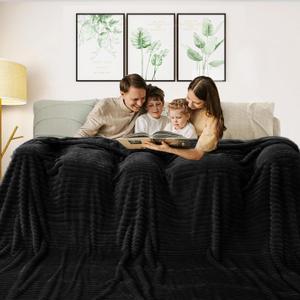 Excervent Solid Oversized Flannel Fleece Blanket (120x120 inches, Black) Cozy Throw Blankets for Couch Sofa and Bed, King Size 10'X10' Super Soft Luxurious Warm Striped Blankets for Household Bedroom