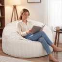Large Bean Bag Chairs 3FT Big Adults BeanBag Chairs with Filler Memory Foam | Luxurious Braided Fabric,Washable Removable Cover,Comfy Big Bean Bag with Filling Lounging Bedroom Dorm Room | Oatmeal 3FT