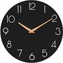 Wall Clock, 10 Inch Wooden Silent Non-Ticking, Decorative Battery Operated Wall Clocks for Bedroom, Kitchen, Home, Living Room, Office, School, Hotel (Black)