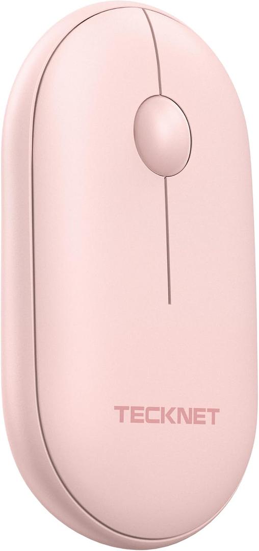 TECKNET Bluetooth Mouse, Slim Portable Wireless Mouse for 2 Modes(BT3.0/5.0+2.4Ghz), Lightweight, Contoured Grip with USB Receiver, Quiet Click Compatible with PC, Chromebook, Mac - Pink