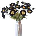 Riyuwal 6pcs Poppy Flowers Artificial Blue Silk Poppy Flower Real Touch Poppies Flower for Tall vase Wedding Home Party Table Centerpiece Arrangement Decor(Black)