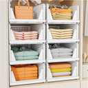 SNSLXH 5 Pack Stackable Closet Storage Basket, Multifunctional & Foldable Closet Organizer for Bathroom, Kitchen, Laundry Room Wardrobe Storage, Space-Saving Clothes Storage Drawer Organizer, White