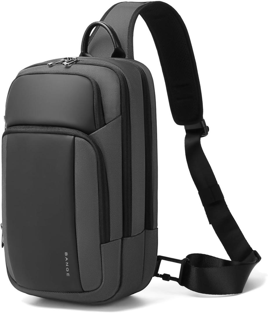 BANGE Large Sling Bag for Men, Waterproof Crossbody Backpack for Men, Fashion Shoulder bags with Pad Compartment (Grey)