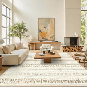 9x12 Area Rug for Living Room Moroccan Washable Rugs Non Slip Indoor Floor Carpet Foldable Large Soft Area Rug for Dining Room Bedroom with Low Pile(Brown,9'x12')