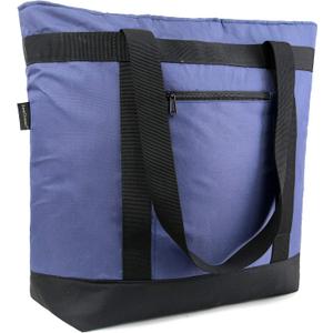 BeeGreen Cooler Bag Soft Leakproof Insulated Tote with Zipper for Beach Travel Grocery (Navy Blue)