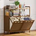 32 Gal Bamboo Tilt Out Laundry Hamper Cabinet with 2 Bag, Walnut