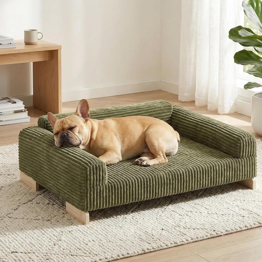 Veehoo Elevated Dog Bed Indoor, Wood Furniture Style Dog Couch Sofa with Removable Washable Cover, Cute & Durable Dogs Bed Furniture for Small Dogs & Puppies Up to 40 lbs