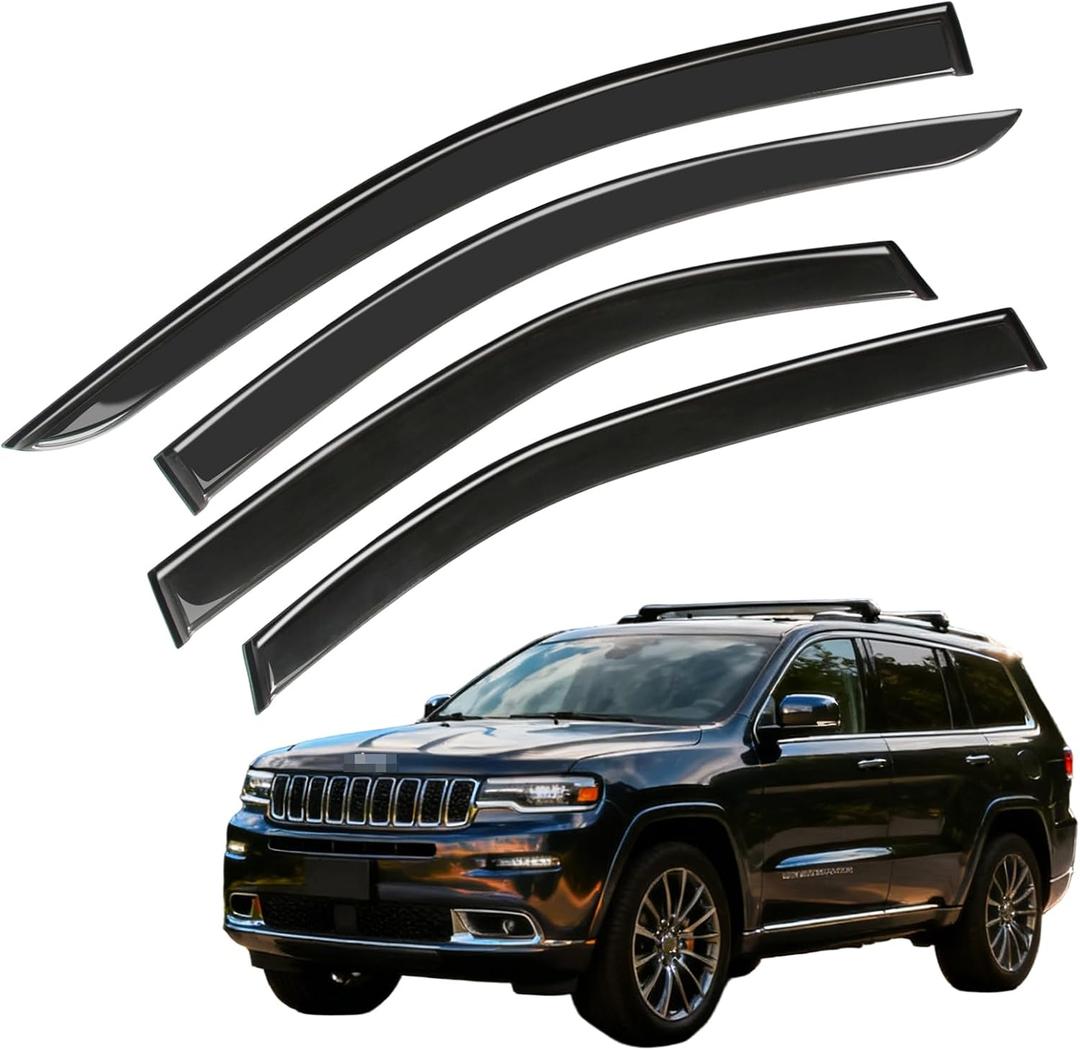 Window Visor Wind Deflector, 4PCS Tape-On Rain Guards for 2021 2022 2023 2024 2025 Jeep Grand Cherokee L, Outside Mount Sun Shade Side Window Vent Visors, Black