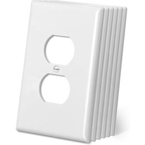 CML Oversized Duplex Outlet Covers, 6 Pack Jumbo Electrical Outlet Wall Plate, 1-Gang White Switch Plates, Dual Receptacle Faceplate, Over-Size 3.5” x 5.5”, Impact Resistant, ETL Listed