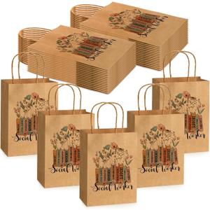 Tenceur 25 Pcs Social Worker Gifts Bags for Women Men Bsw Msw Dsw Lcsw Graduation Gifts Social Worker Appreciation Thank You Treat Paper Bags with Handles for Graduation Party Birthday Retirement