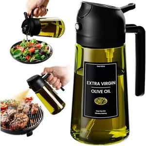 CXINYI - 16oz/470ml Olive Oil Dispenser for Kitchen with Stickers - 2 in 1 Olive Oil Sprayer for Cooking, Air Fryer, and Salad, Black (Light-Proof Kitchen Gadget)
