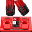 2 Pack 12V Replacement for Mil-Waukee M 12 Battery 48-11-2420 48-11-2425 48-11-2411 48-11-2401 & 48-59-2401 Dual Port M 12 Charger